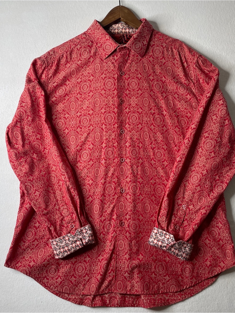 Robert Graham Shirt Mens 2XL Red Paisley Button Up Contrast Cuff Quiet Luxury